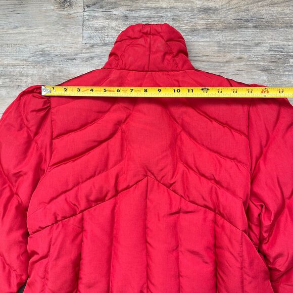 Down Vintage Jacket Red Puffer Long Trench Coat Winter 80s Unique Bright Large - Picture 8 of 9